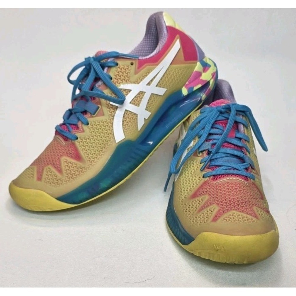 Womens Size 7.5 ASICS GEL-Resolution Yellow Pink Tennis Court Athletic Sneakers